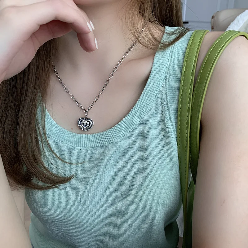 

Retro and old love pendant OT buckle necklace Korean version fashionable multi-circle pattern cold wind temperament neck