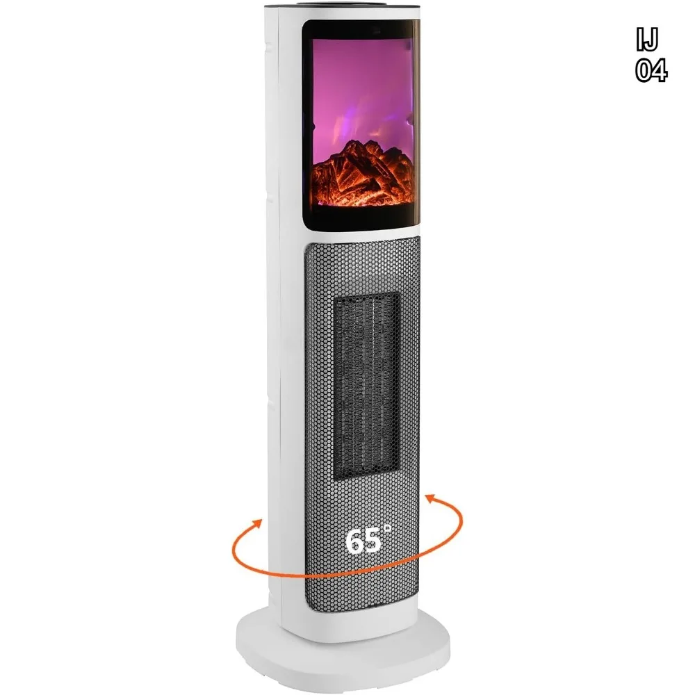 

Керамический обогреватель-башня с 3D-эффектом пламени, 65 см ° Осцилляция, регулируемый термостат и пульт дистанционного управления для спальни и офиса