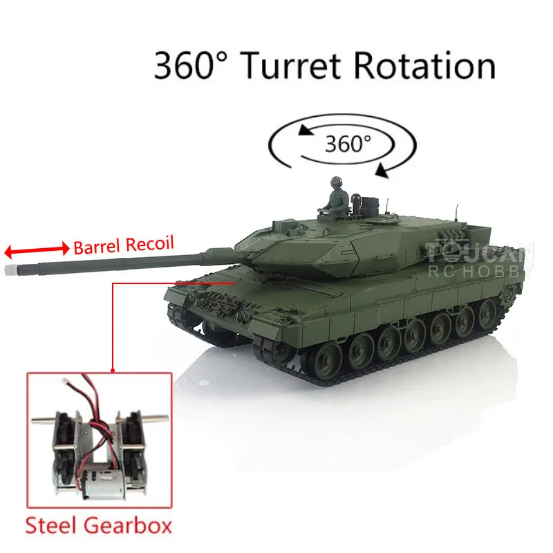 HENG LONG 1/16 Green 7.0 Leopard2A6 RTR RC Tank 3889 Steel Gearbox Barrel Recoil Remote Control Car Vehicle TH19257-SMT4