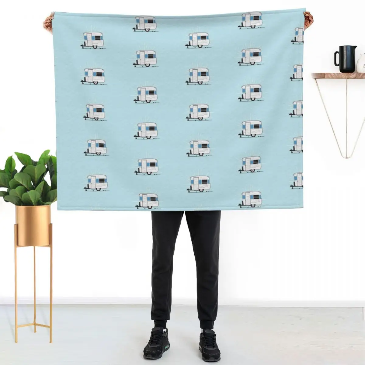 Little Blue Vintage York Caravan Illustration Throw Blanket Hair Beautifuls Extra Large Throw Cute Plaid Blankets