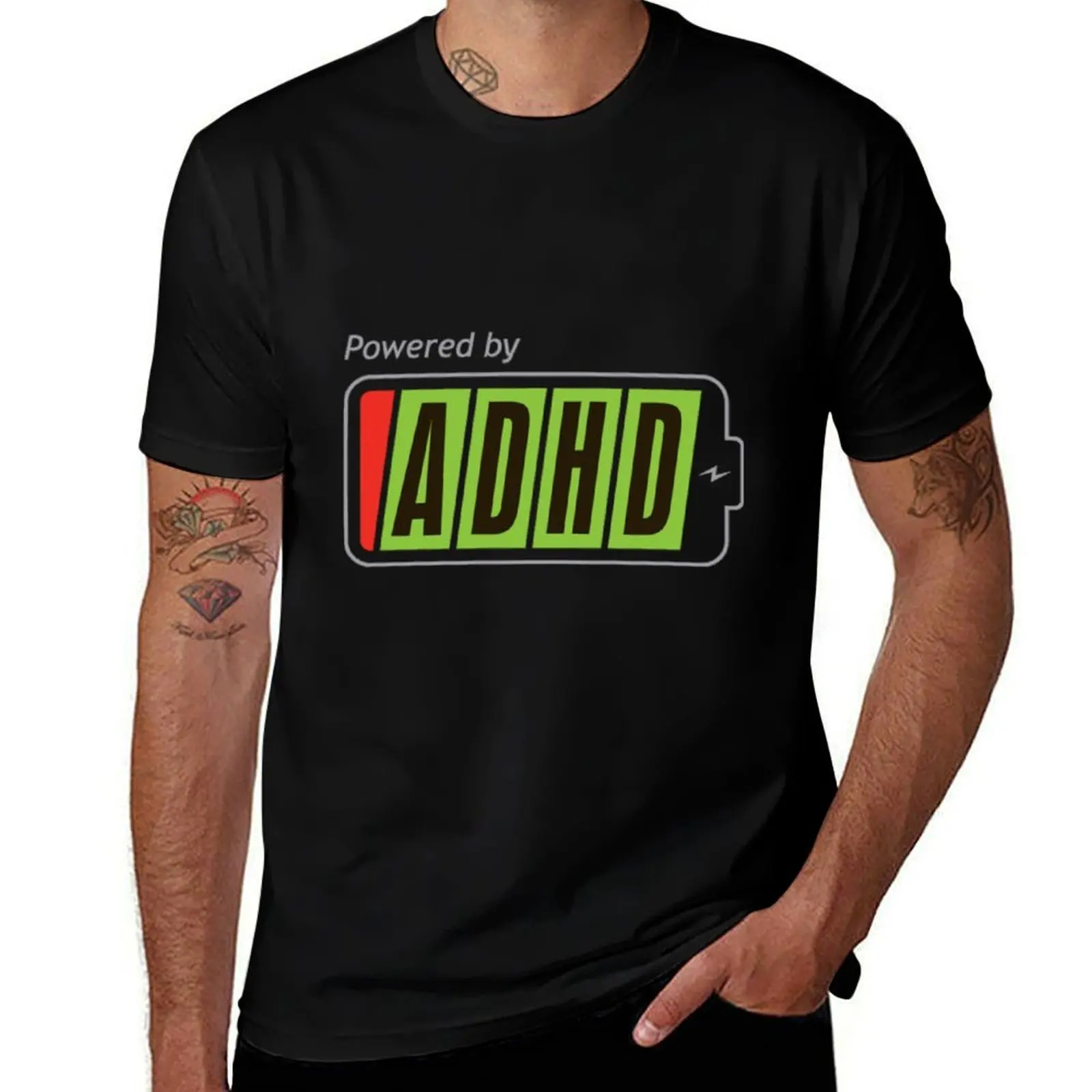 

Powered By ADHD T-Shirt t shirts for man slim fit cotton tshirt 100% T-Shirt