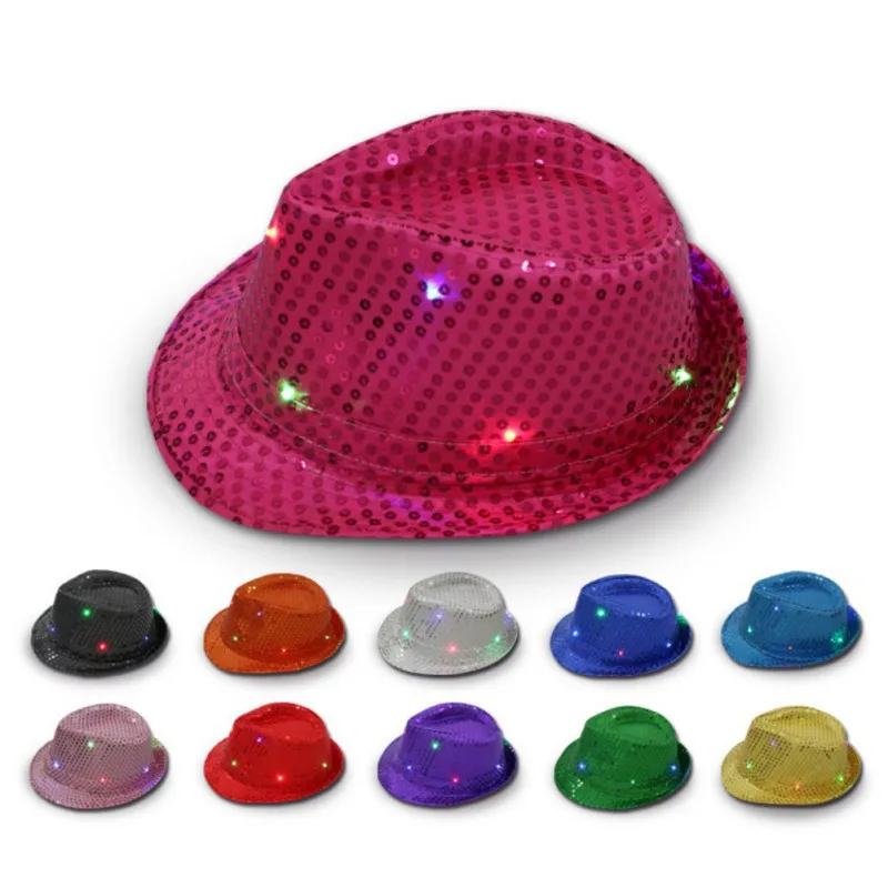 Luminous Adult Jazz Hat Festival Party Stage Performance Led Glow-In-The-Dark Hat Decorative Props Christmas Caps Photo Props