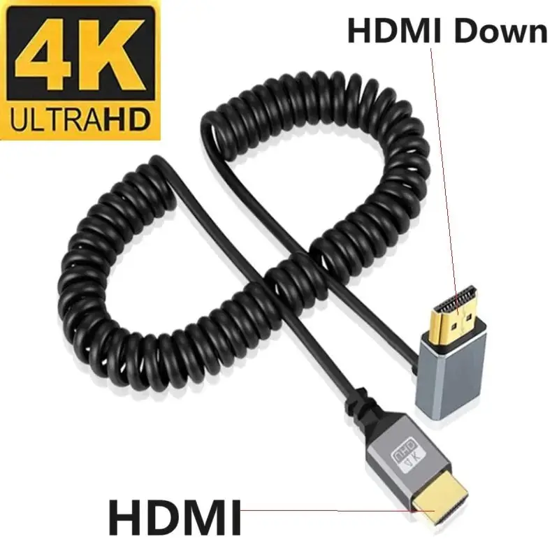 2.4m 4K HDMI-Compatible Spring Cable Male to Male Left Right Up Down Mini Micro Hdmi Coiled Extension Flexible Spiral Cable Plug