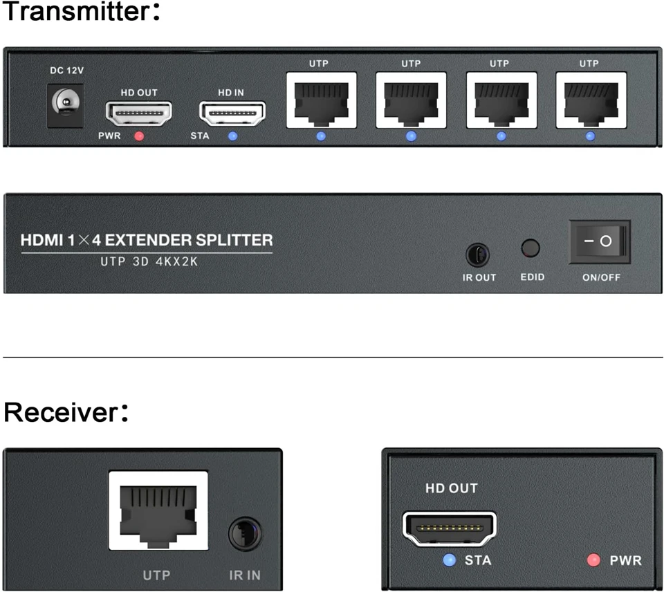Navceker 4K 60 Гц HDMI Extender Splitter 1x4 3D HDMI RJ45 Extender 60 м Ethernet-передача через CAT5e/6/7 4-канальный 1 контурный выход
