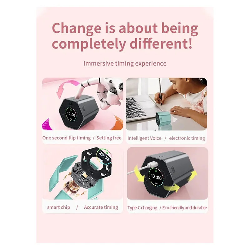 GROCE-Digital Clock Timer Magnetic Timer Kitchen Hexagon Flip Timer For Studying Cooking Exercising Easy To Use Magnetic