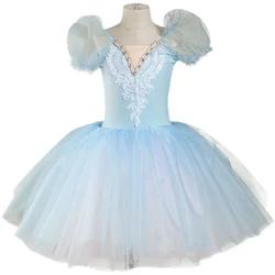 Puff Sleeves Girls Ballet Dress Long Children's Professional Ballet Costume Performance Clothes Modern Dance Princess Dress