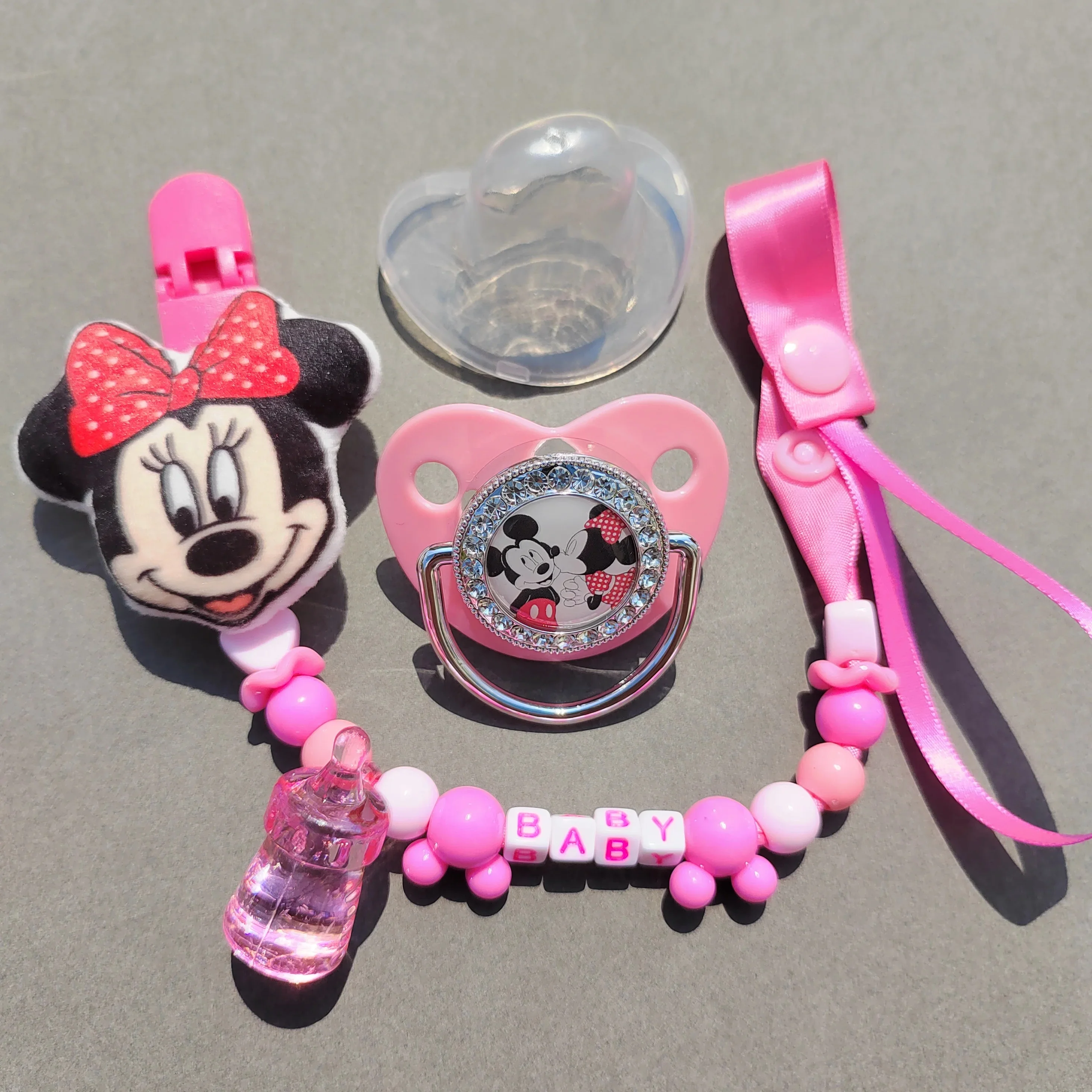 [Minnie Mouse] 2024 Shiny baby ciuccio clip chain Baby neonato ciuccio ciuccio lenitivo baby shower regalo chupetes para bebe