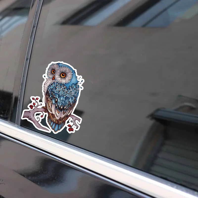 Fashion Car Sticker Interestingly Hand-painted Blue Owl Cartoon Style Decal PVC Decoration Accessories Waterproof Decals 16*12cm