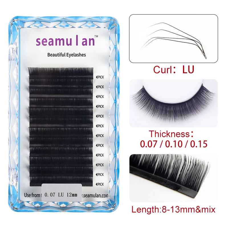 Seamulan Eyelash Extensions 0.07 0.10 0.15mm Special LU Curl Mix 8-13mm Supplies Matte Black Individual Eyelashes Salon Use