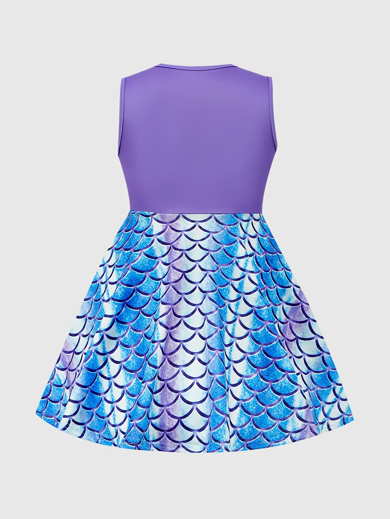 Girls' Summer Cute Vest Dress with Fish Scale Print, Princess Dress for Girls, 2026 New Style Dress Suitable for Girls Aged 3-10, Suitable for Travel, Beach Vacation, Swimming, Vacation, and Amusement Park