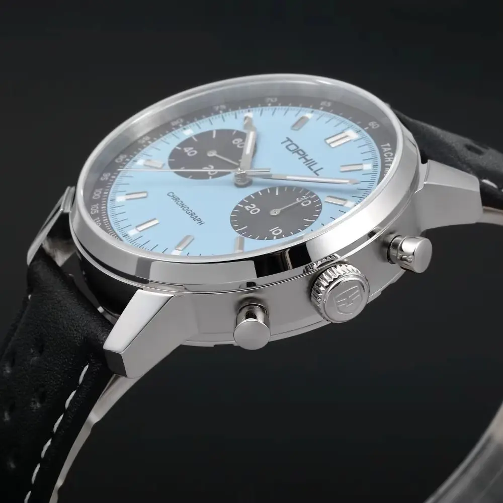 TOPHILL 40mm Chronograph Watch Mechanical Pilot 1963 ST1901 Hand Winding Sapphire Crystal Military C3 Luminous 5Bar TL027G
