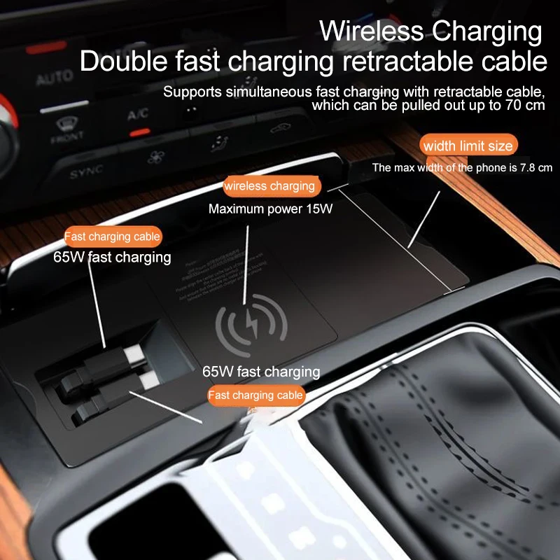 لوحة شحن لاسلكية لأودي A6L A7 c7 2012-2018 مزدوجة من النوع c 65 وات لوحة شحن سريعة ملحقات حامل شحن الهاتف المحمول #4