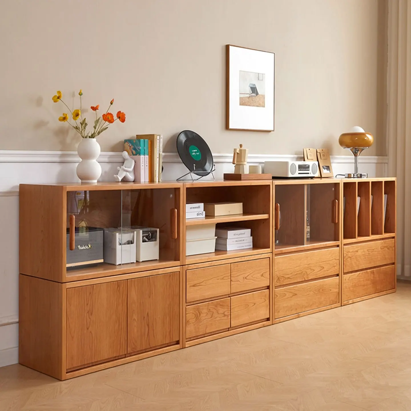 mahogany bookcase, living room solid wood floor-to-ceiling display cabinet