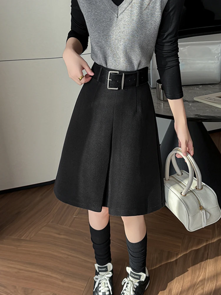 

Элегантная женская юбка А-силуэта с высокой талией черного цвета для офиса, осенне-зимняя модная короткая юбка