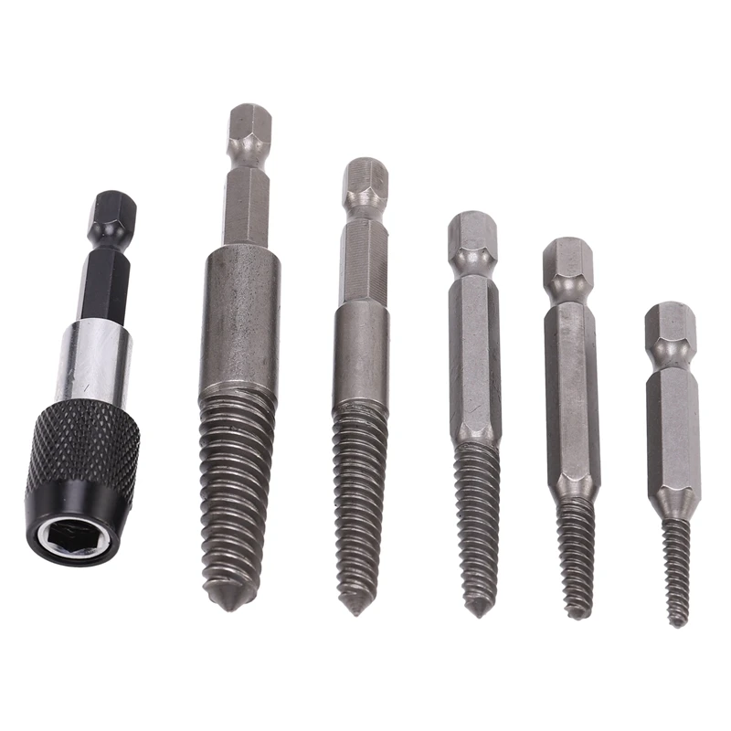 A53Q-6Pcs/lote Extractor de tornillos Extractor de tornillos HSS brocas con vástago hexagonal y llave para pernos rotos/danificados Stu