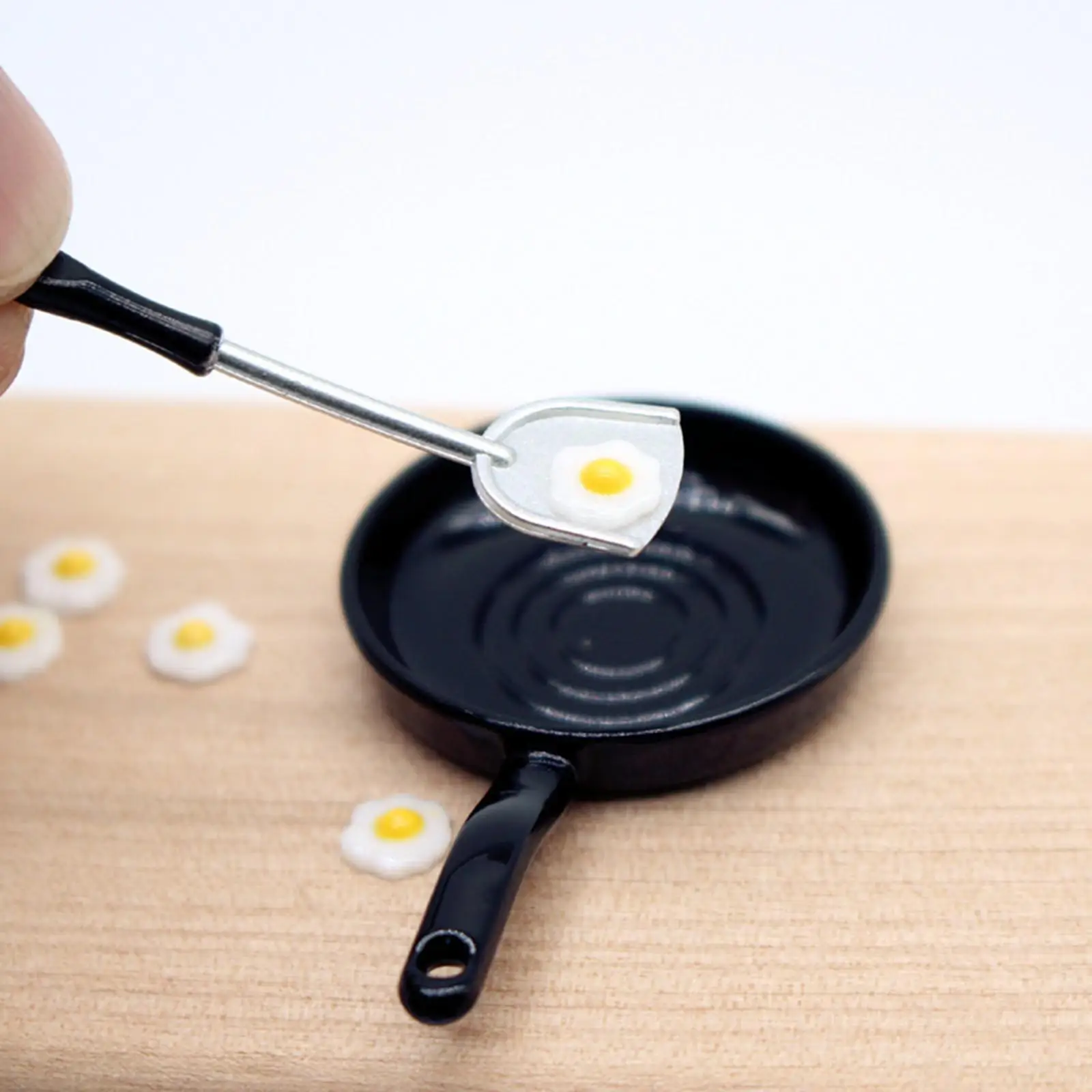 

6x 1/12 Miniature Frying Pan And Poached Eggs Set, Simulation Accessories Toy for Dollhouse