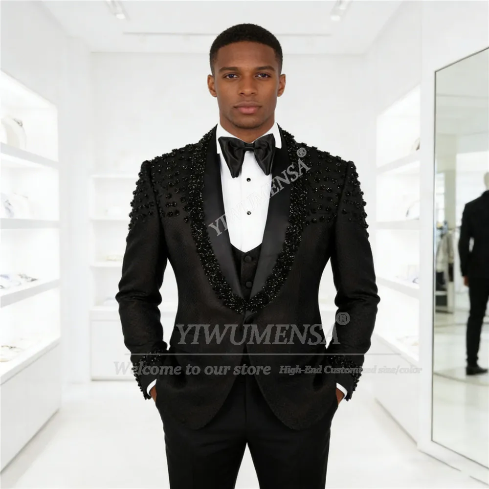 

Роскошные мужские костюмы с бисером и кристаллами, приталенные однобортные пиджаки для выпускного вечера, индивидуальный пошив, комплект из 3 предметов, смокинги для жениха, Trajes Para Hombre 2026
