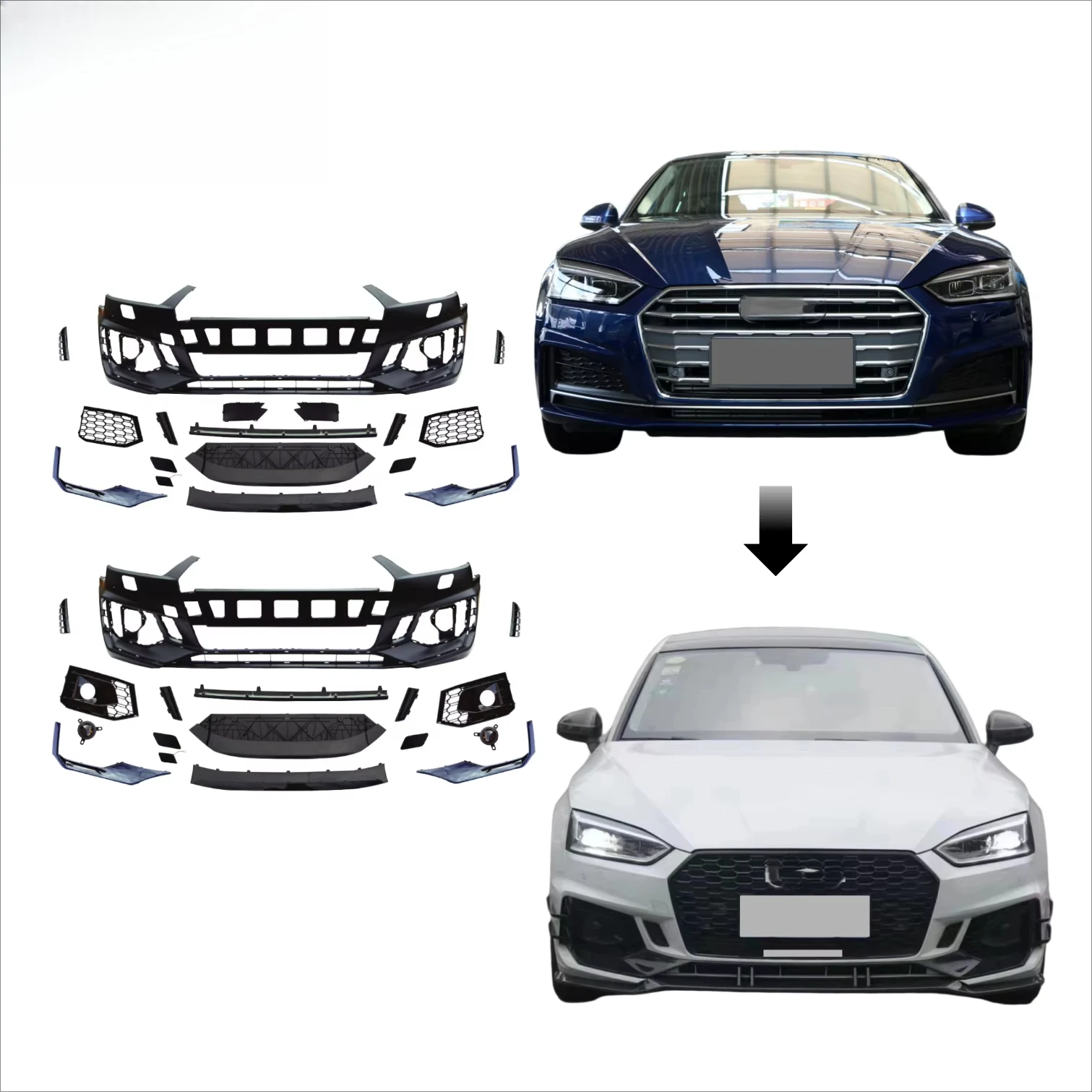 

Новый A5 2017-2020 RS5 в сборе Bodykit автомобильный бампер передняя губа на болтах универсальная установка