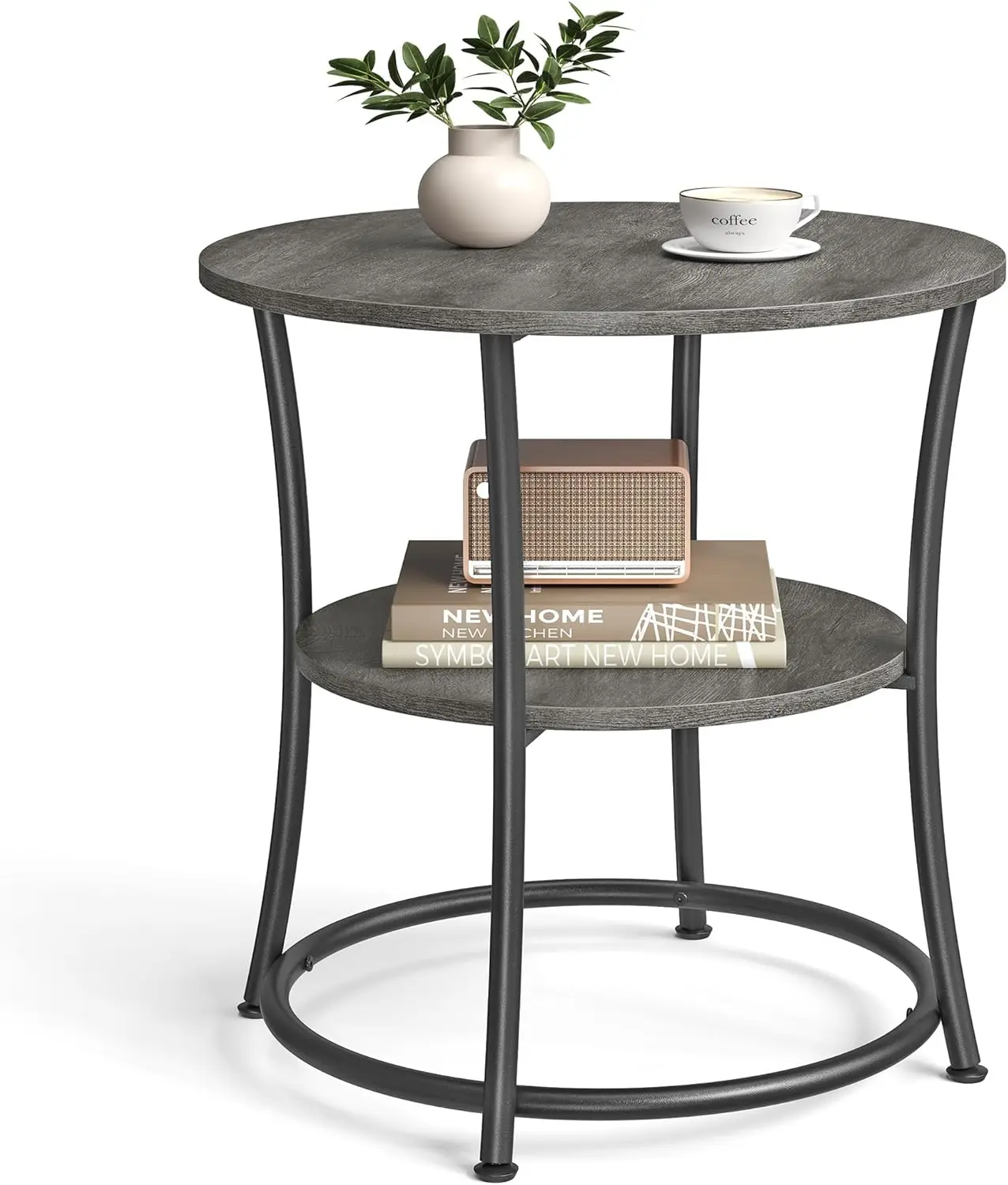 

21.7-Inch Round Side Table, 2-Tier End Table, Nightstand with Steel Frame, Spacious Top, for Small Spaces, Living Room, Bedro