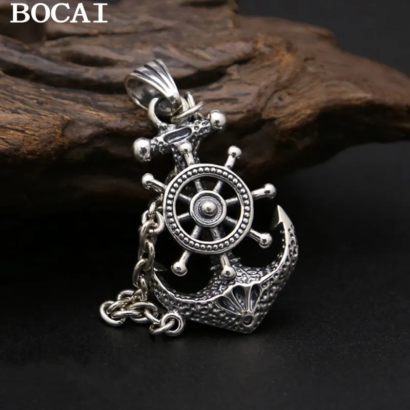 

BOCAI New S925 Sterling Silver Jewelry Men's Pendant Personality Punk Anchor Chain Pendant