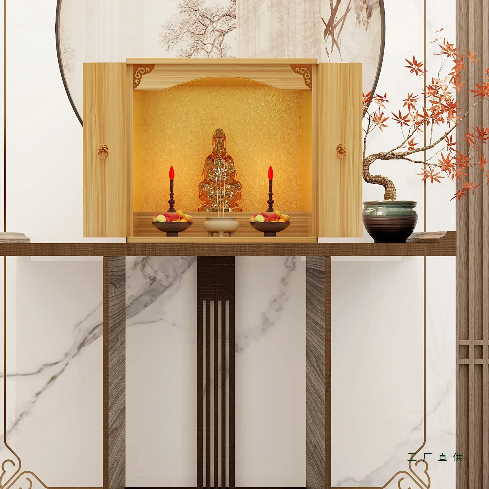 Buddhist Niche Wall-mounted Tribute Table For Household Use Can Be Placed On Guanyin Supply Table, God Of Wealth Cabinet,