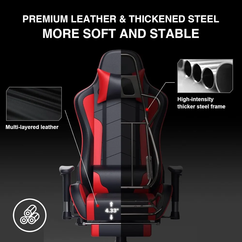 Gaming Chair with Footrest Speakers Video Bluetooth Music Heavy Duty Ergonomic, 360° Swivel, Esports Chairs