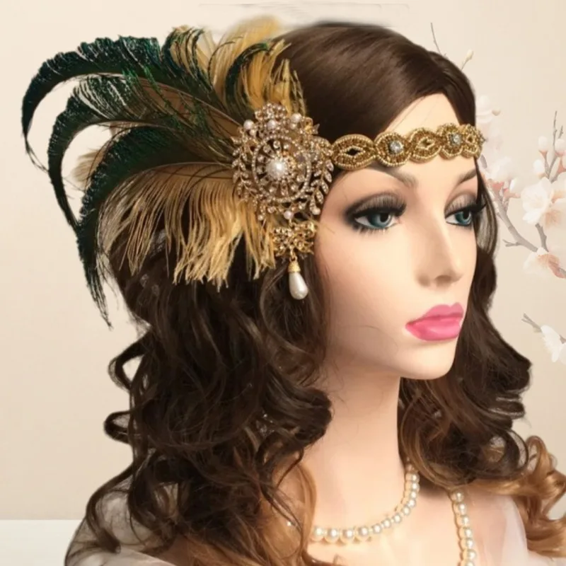 

1920s Headpiece Great Gatsby Accessories Flapper Headband Wedding Headpieces for Bride Roaring 20's Art Deco Hair Clip