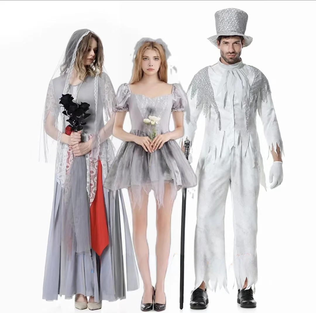 Disfraz de Halloween para adultos Zombie om Ghostly Dr Code Fly boda extraño Par pareja Sle traje tradicional chino