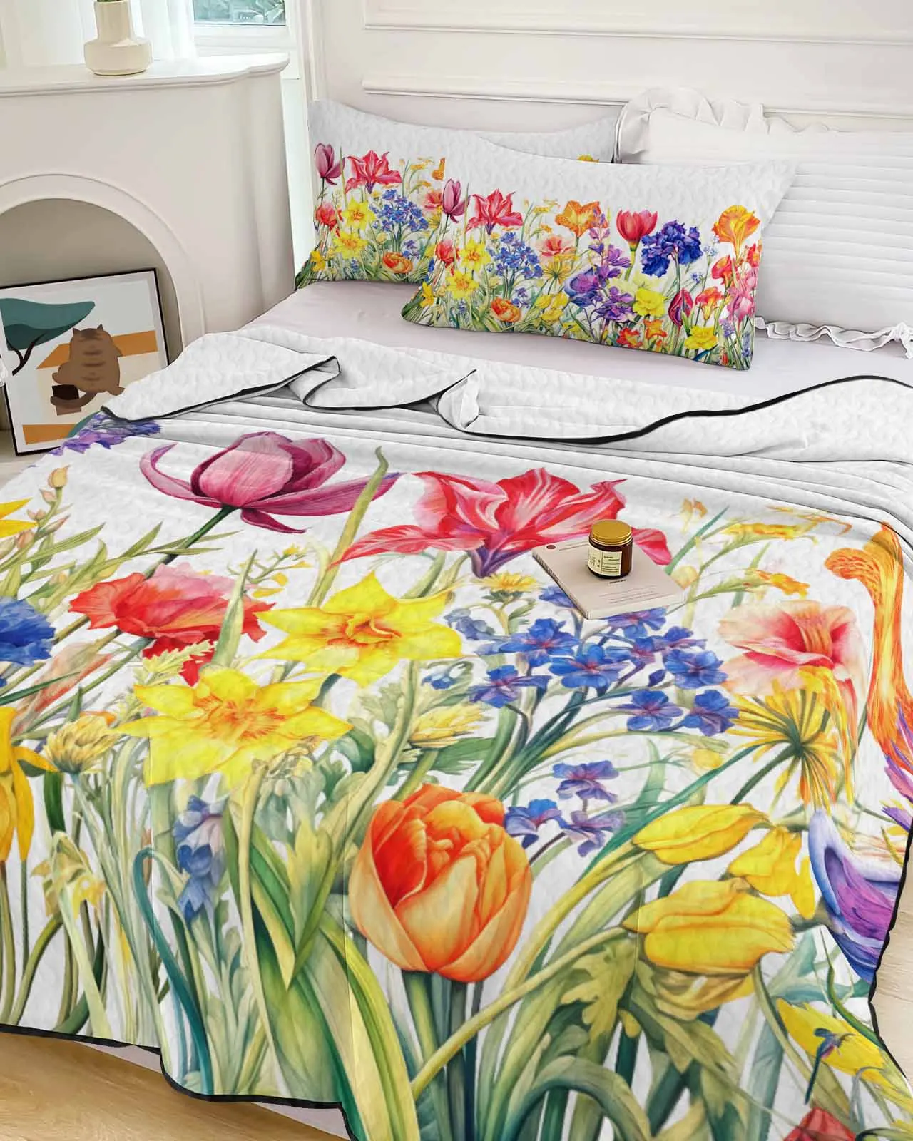 Flower Watercolor Butterfly Tulip Lavender Summer Cooling Quilt Air Condition Blanket Comfortable Lightweight Bedroom Thin Quilt