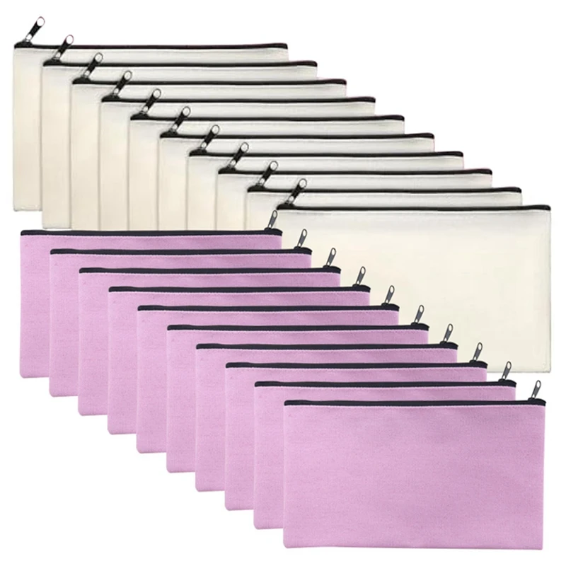 

KEKA 50Pcs Canvas Zipper Pouch Blank DIY Craft Bag Canvas Makeup Bags Multipurpose Pouch Toiletry Tote Bag For Makeup Travel