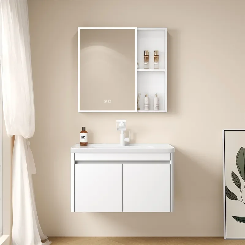 for Simple Cream Wind Honeycomb Aluminum Bathroom Cabinet with Ceramic Integrated Basin Wash Basin for Toilet Bathroom