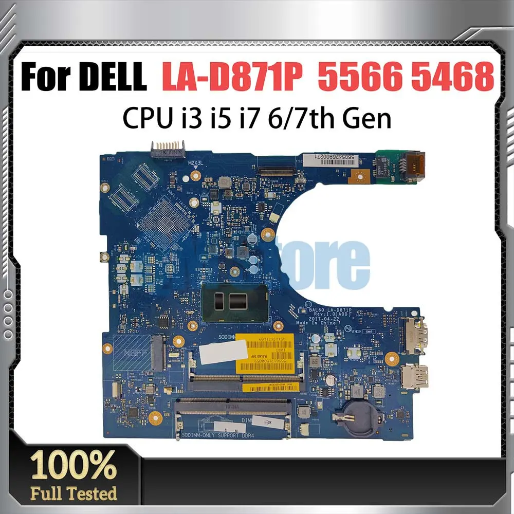 Laptop Motherboard For DELL Inspiron 5566 5468 BAL60 CN-0J922J CN-02PX9P LA-D871P Notebook Mainboard i3 i5 i7 6th 7th CPU