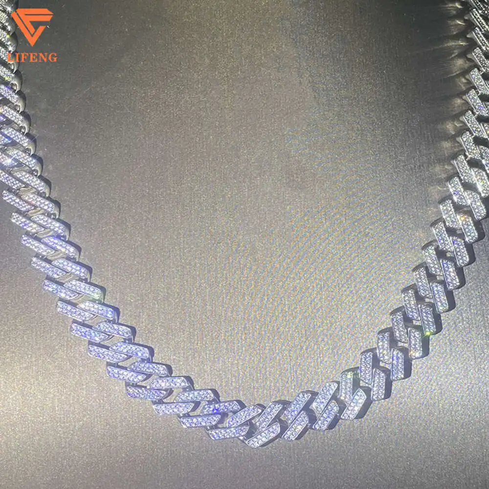 

Lifeng Fashion Jewelry Factory Moissanite Cuban Link Chain 925 Sterling Silver Ice Custom Hip Hop Jewelry Necklace for Men
