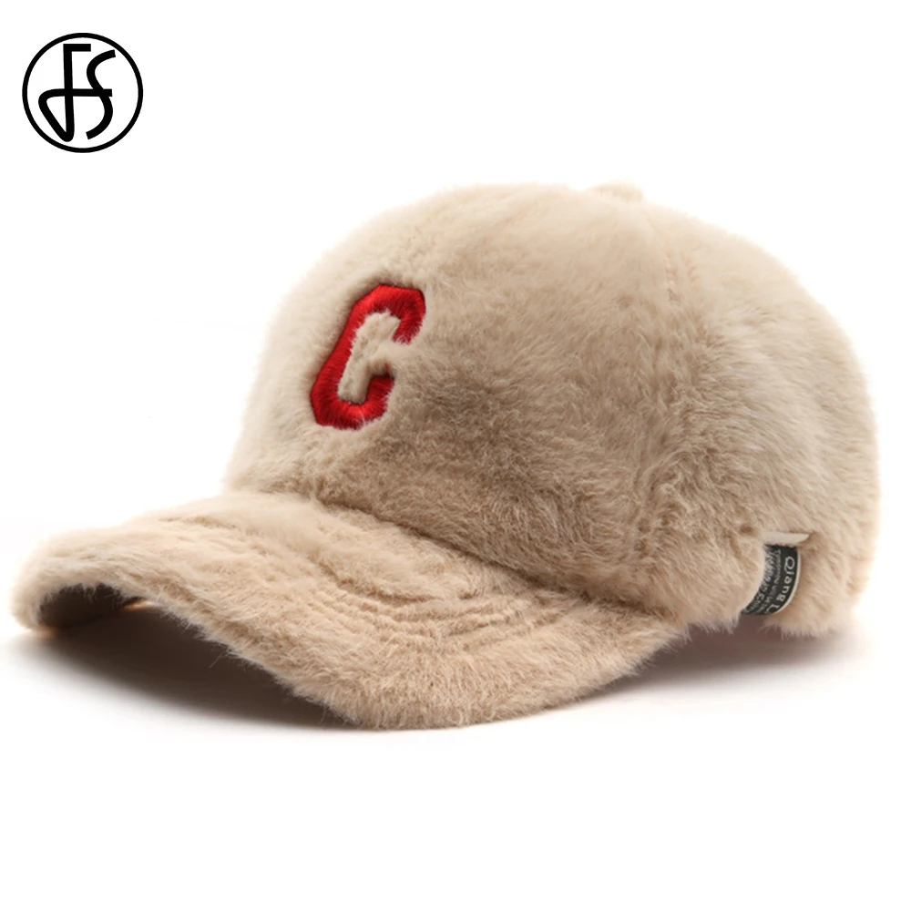 FS Pink Warm Cashmere Baseball Caps For Men Windproof Plush Winter Women Hats Brand Letter Trucker Cap Gorras Para Mujer 2024