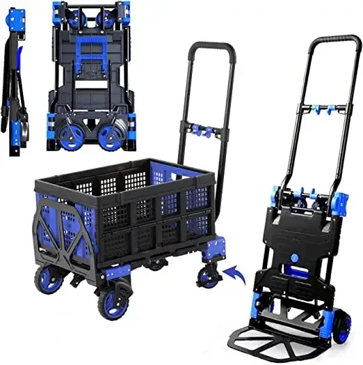 

137KG/68KG Loading Aluminum Hand Truck Foldable Wagon Cart With Foldable Basket