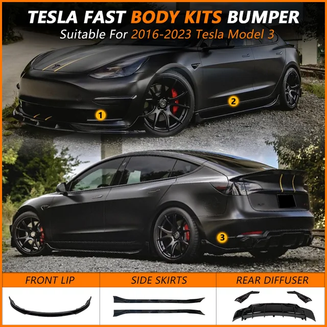 Tunning Gloss Matte Carbon Fiber For Tesla 2016-2023 Model 3 Bumper Lip Rear Lip Side Skirt Akcesoria samochodowe narzędzia Fast Body Kits