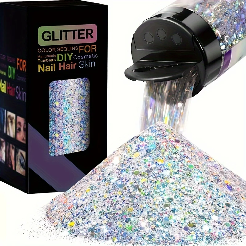 Holografische klobige Glitzer-Pailletten, 50 g, Laser-Glitzerflocken in verschiedenen Größen für DIY-Nagelhaar-Haut, Musikfestival