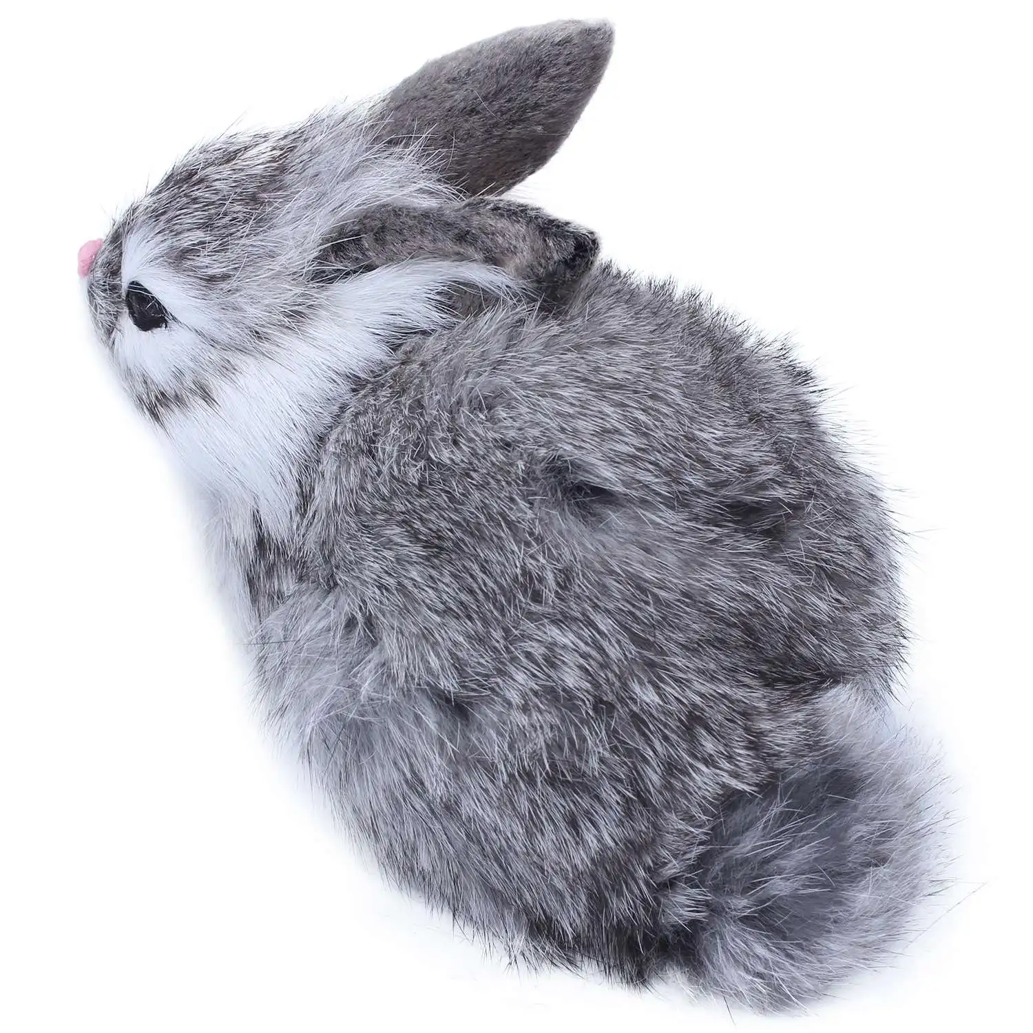 15Cm Mini Realistic Cute Plush Rabbits Fur Lifelike Animal Easter Bunny Simulation Rabbit Toy Model Birthday Gift(Gray)