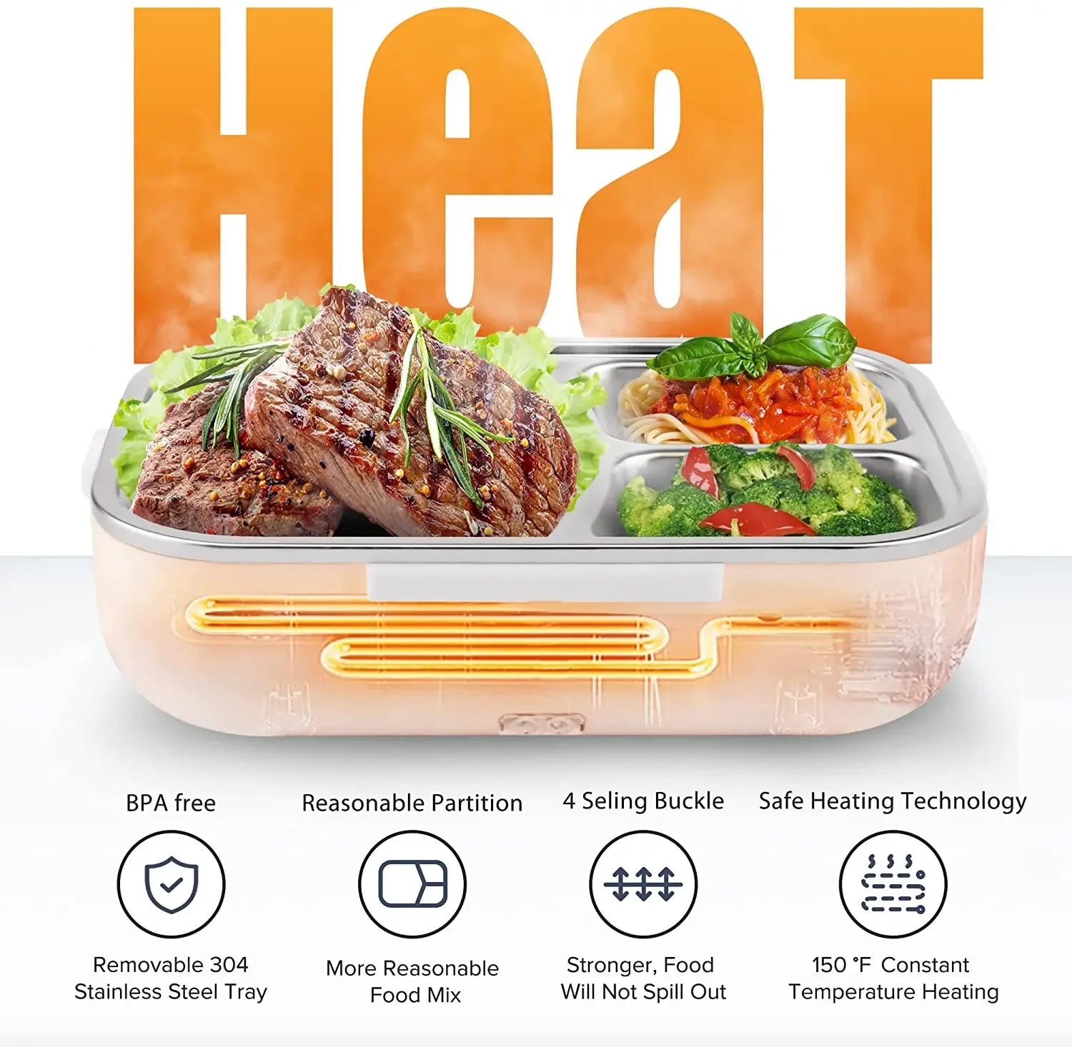 Home Office 110V/220V Portable Food Warmer Stainless Steel Container Electric Lunch Box For Car Truck