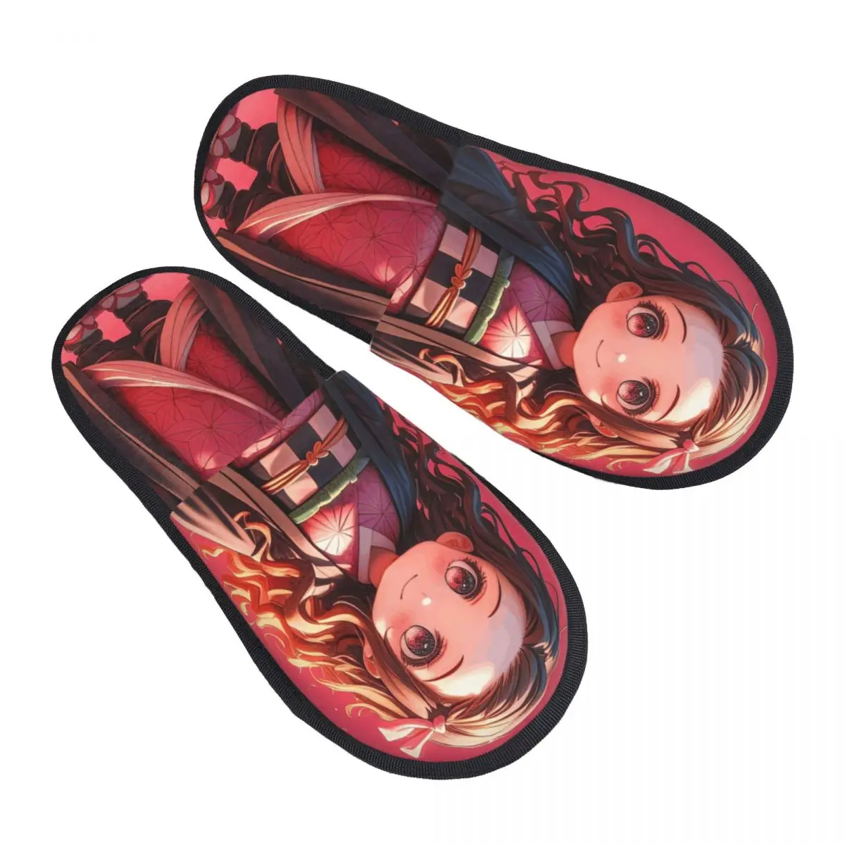 

Зимние домашние тапочки Kawaii Nezuko, домашние тапочки в стиле аниме «Убийца демонов», уютные домашние меховые тапочки, нескользящие шлепанцы