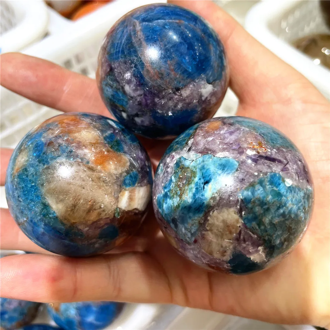 

New Minerals Gemstone Natural Purple Mica Sunstone Blue Apatite Symbiont Crystals Ball Spheres Decoration Paragenic Ore