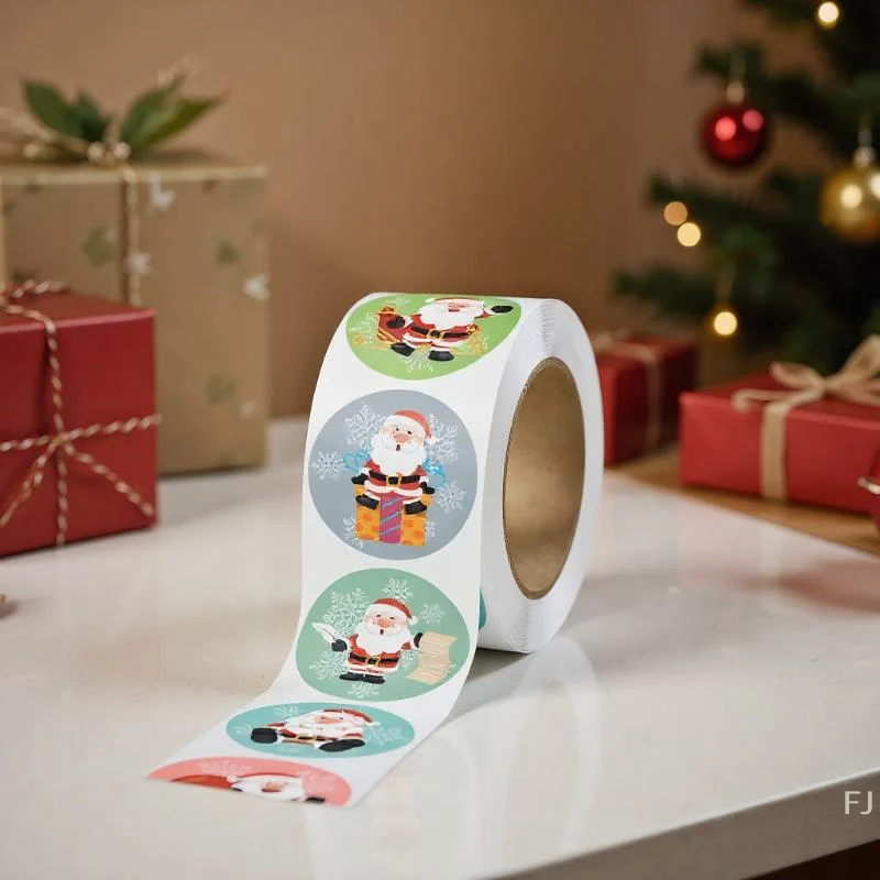 [YU] 500 قطعة هدية عيد ميلاد سعيد ملصقات سانتا مستديرة ختم تسميات ملصق للهدايا الخبز حزمة المغلف القرطاسية ديكور