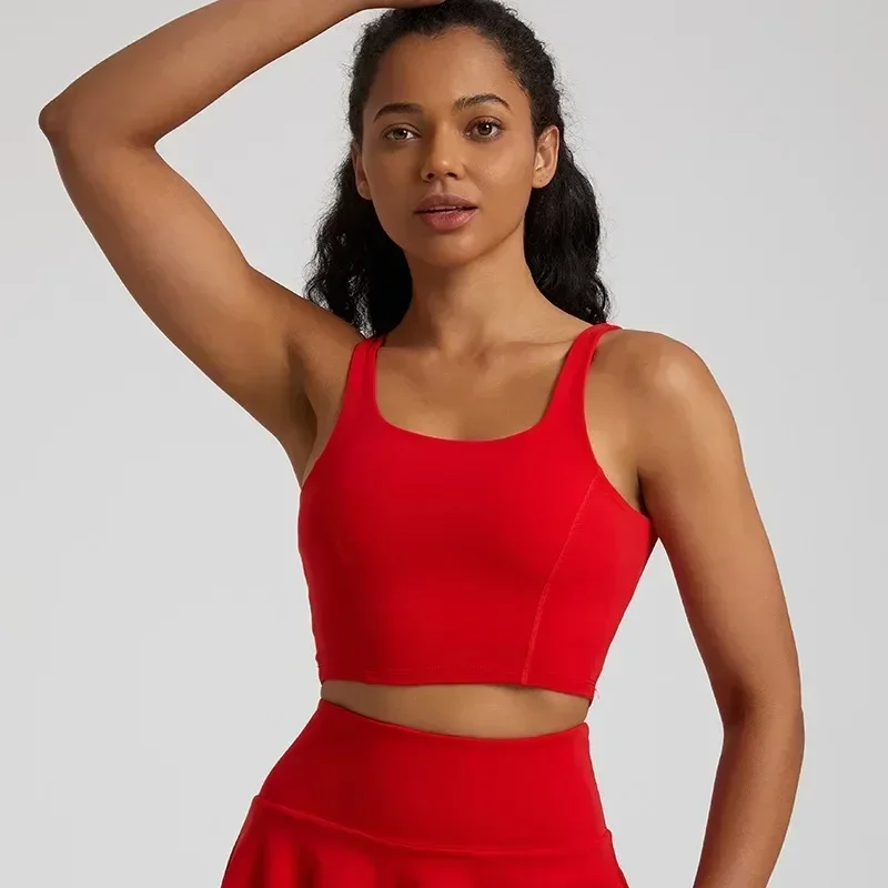 Lemon U Shape Tank Top with Shelf Built In Bra Crop Top with Removable Padding Longline Sports Bra for Yoga Gym