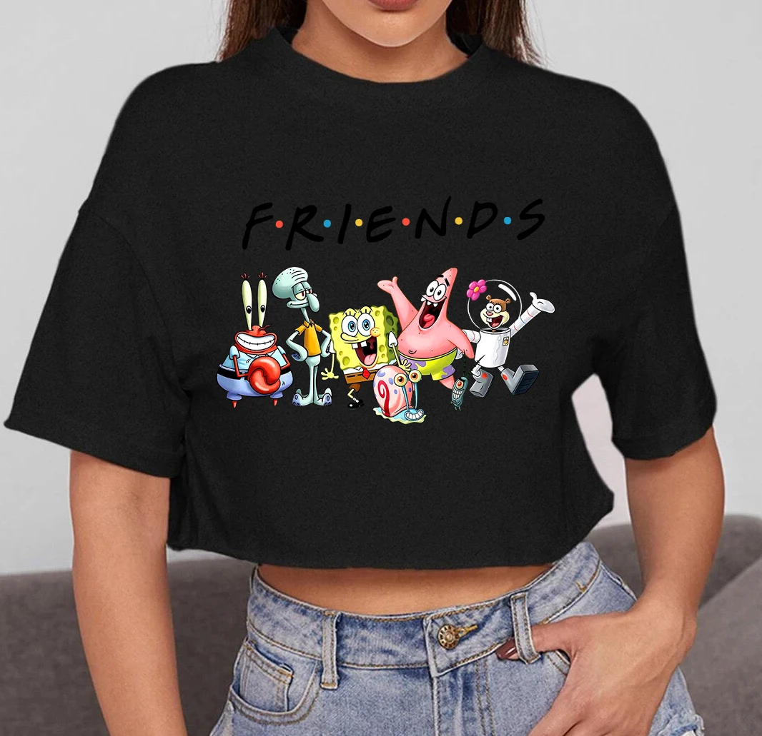 Sponge Celebrates Friendship Women T Shirts crop Cotton Breathable T-Shirts Normcore S-Xxxl Leisure Tops