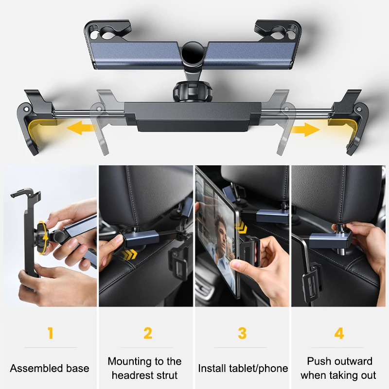 SEAMETAL Telescopic Car Phone Holder Tablet Holder Anti Shake Tablet Mount 4-12.9 inch Universal Phone Stand for iPhone iPad