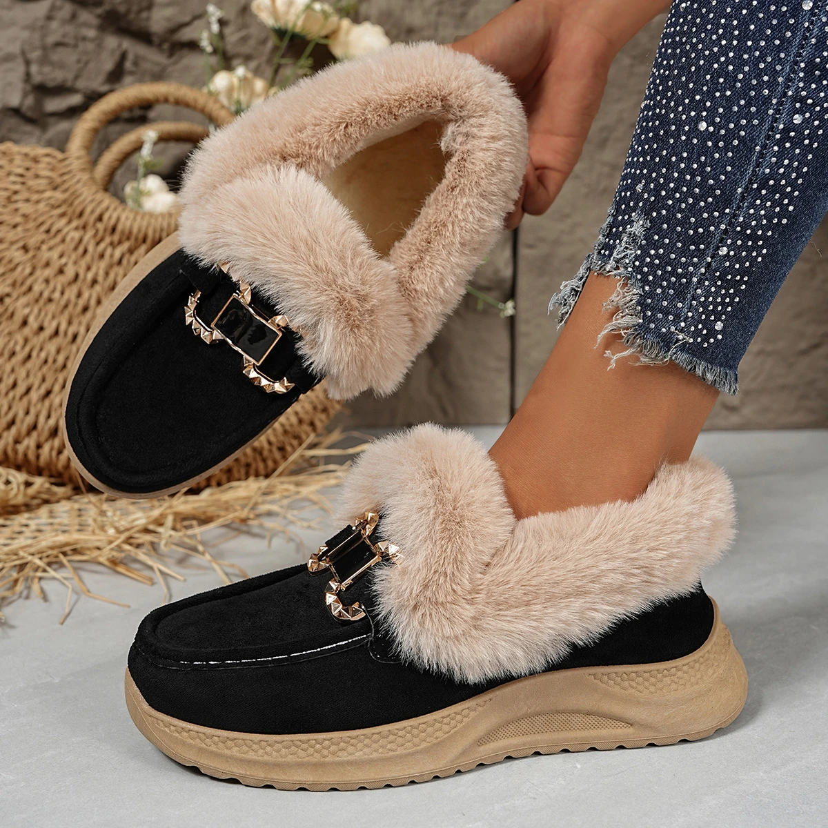 

2025 New Women Anti-slip Ankle Boots Winter Warm Outdoor Plush Snow Boots Comfortable Platform Shoes Women Zapatos De Mujer