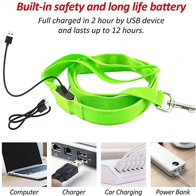 Led Luminous Dog Leash Usb Rechargeable Pet Dog Nylon Leashes- 3 Lighting Modes For Dog Safety Flashing Glowing  Accessories