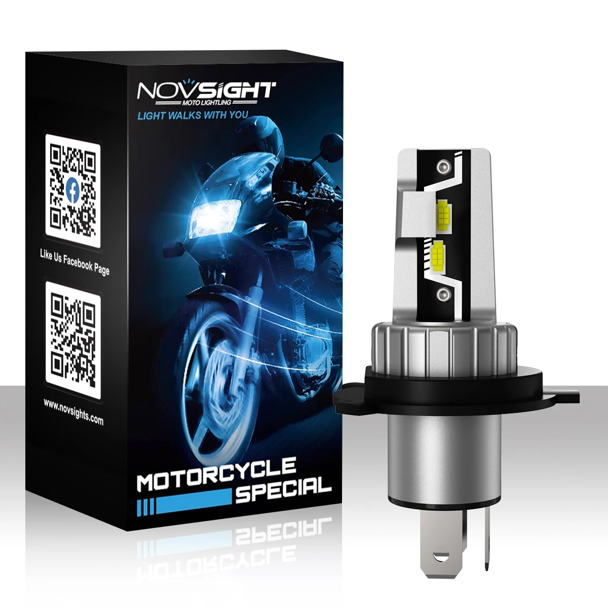 Novsight mais novo n57 h4 led luz da motocicleta 6500k super brilhante 25w 5000lm feixe alto/baixo mini farol led plug & play ip68 1 pc