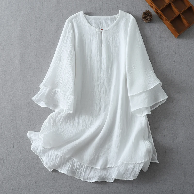 Summer Clothing For 70 Year Old Woman - New Chinese Style round Neck Buttoned