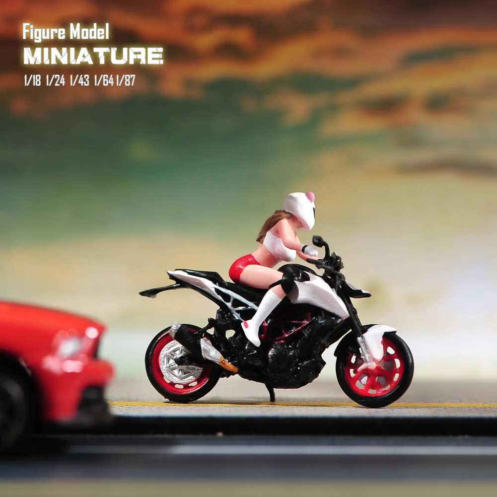 Painted Miniatures 1/87 1/64 1/43 1/24 1/18 Horsewoman and Motorcycle 3D Print Doll Diorama Scene Props Model For Cars Toys - Image 2